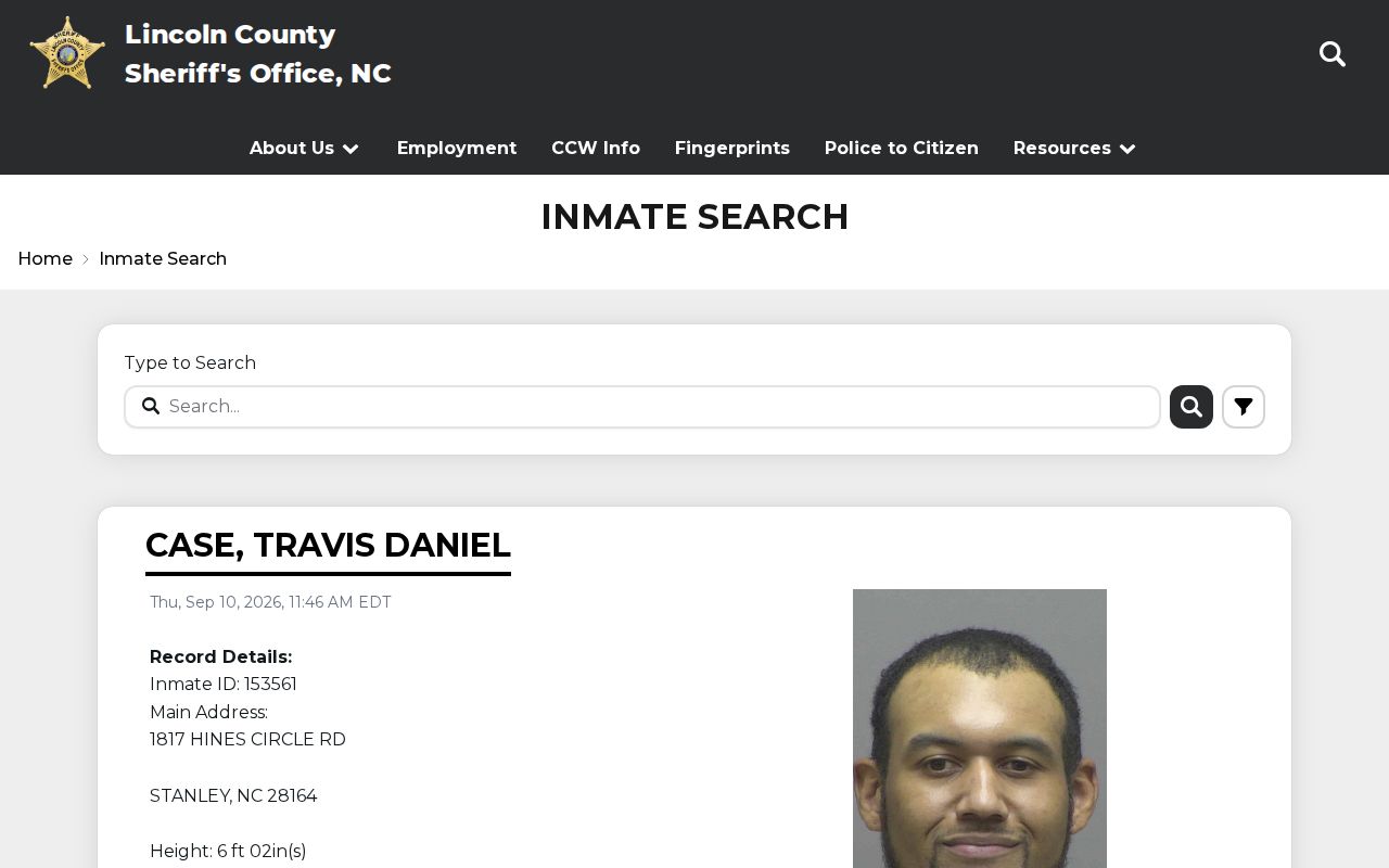 Official Lincoln County Sheriff inmate search interface