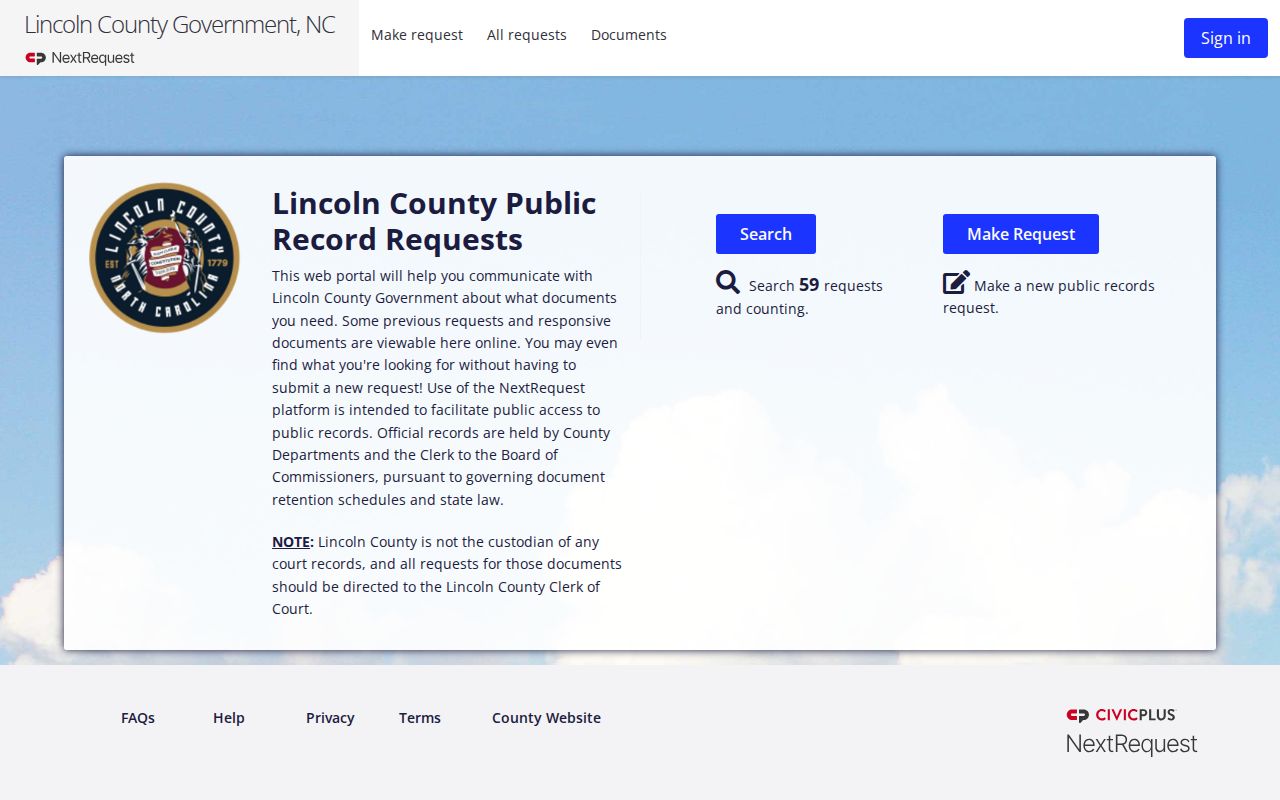 Lincoln County NextRequest public records portal