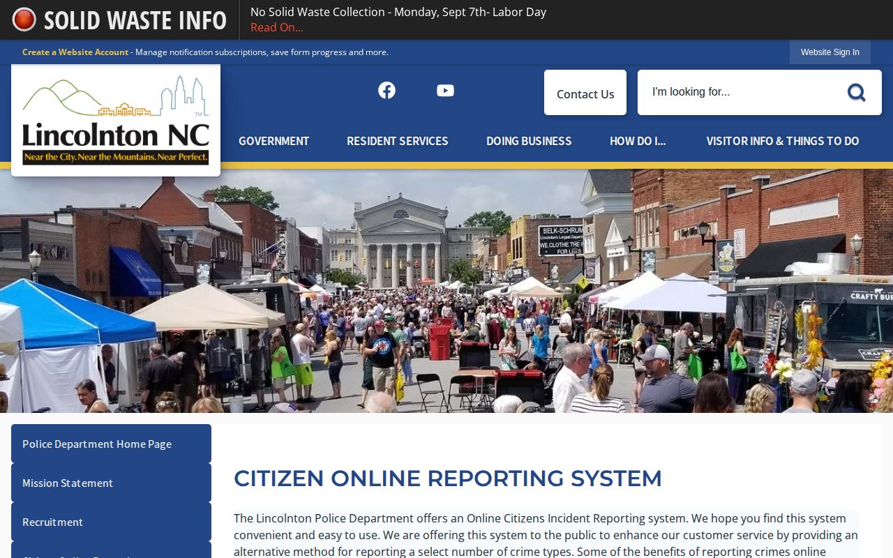 Lincolnton Citizen Online Reporting System webpage
